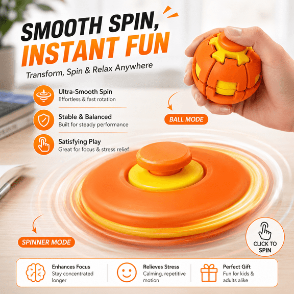 3D Press-to-Rotate Fidget Spinner, Integral Molded Smooth High-Speed Bearing EDC Accessory, Pocket Stress Relief Focus Tool for ADHD, ADD & Anxiety (2PC)
