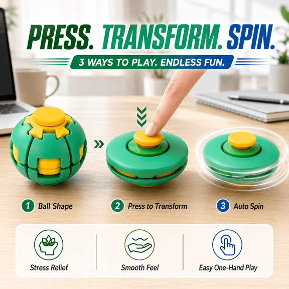 (2PC) 3D Press-to-Rotate Fidget Spinner, Integral Molded Smooth High-Speed Bearing EDC Accessory, Pocket Stress Relief Focus Tool for ADHD, ADD & Anxiety