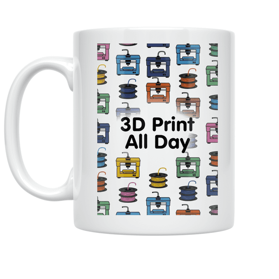 3D Print All Day Pattern - 3D Printing Enthusiast - 11 oz Ceramic Coffee Mug