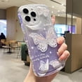 thumbnail image 1 of ( 3D Print Butterfly ) Wavy Ripple Bumper Glitter Case for IPhone 15 14 13 12 Pro Max Crystal Cute Pretty Sparkling Cover Shockproof Women Girls Cases (Purple one case,for iPhone 14 Pro), 1 of 8