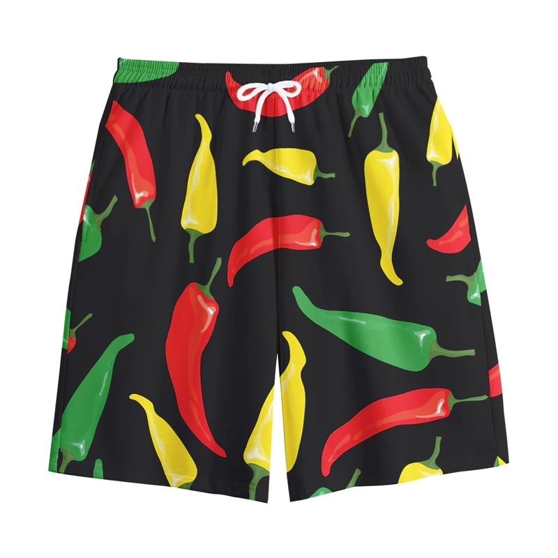 3D Print Chili Fruits Vegetables Graphic Beach Shorts For Men Summer