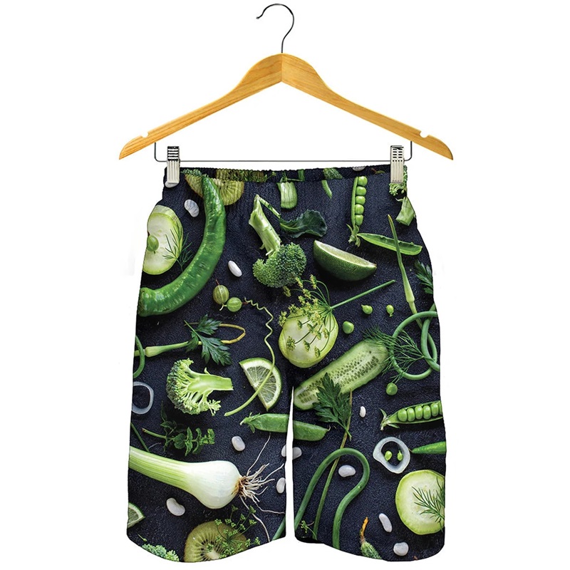 3D Print Chili Fruits Vegetables Graphic Beach Shorts For Men Summer