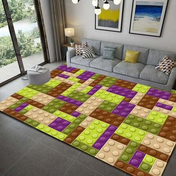 3D Print Colorful Geometric Block Living Room Rugs NonSlip Hallway Bedroom Bathroom Mat Home Entrance Carpet Kitchen Floor Mat