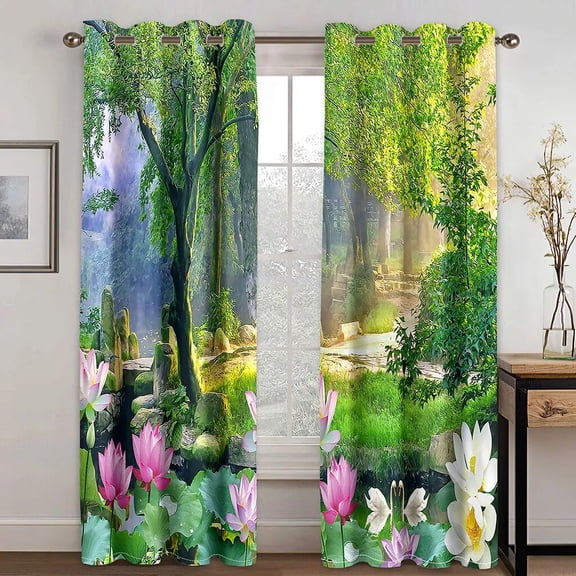 3D Print Customize Photo Scenery Natural 2 Pieces Window Curtain Living Room Bedroom Drape Home Decoration