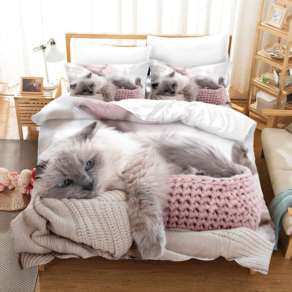 3D Print Cute Kitten Graphic Bedding Sets, Pet Cats Comforter Cover