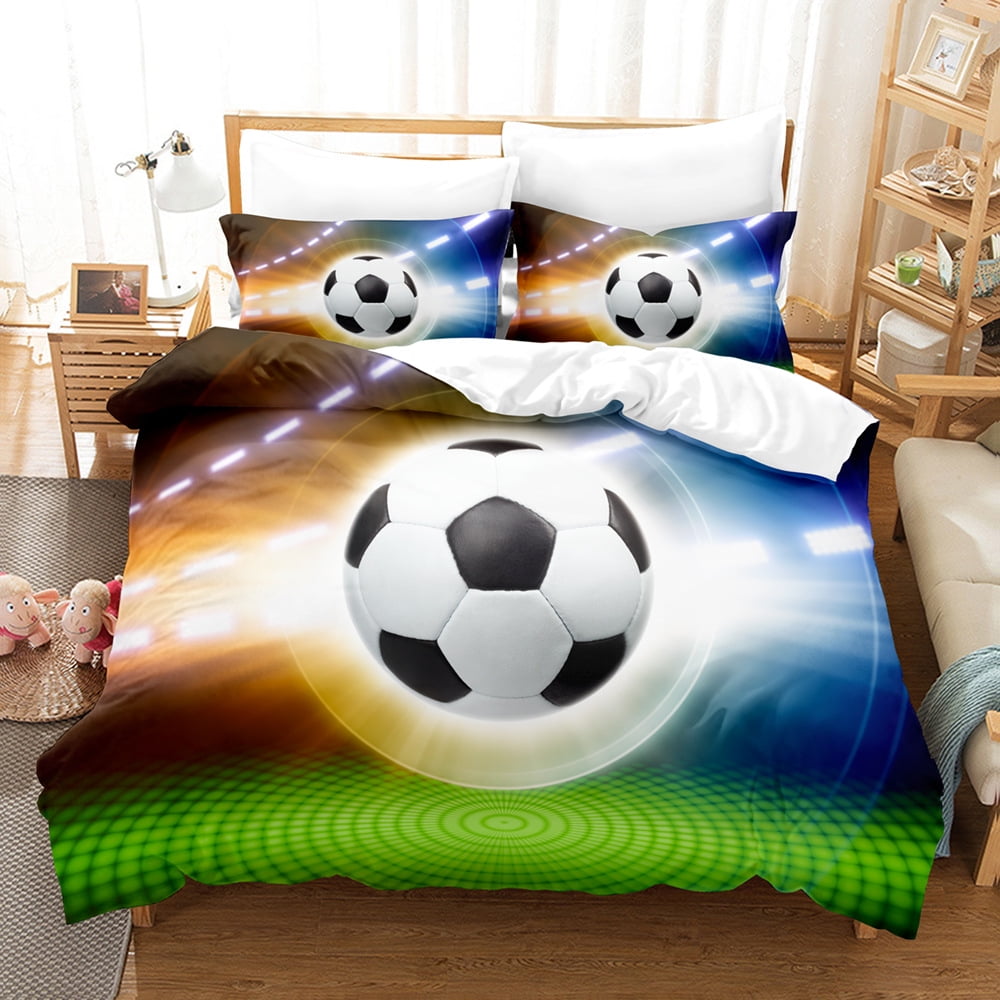 3D Print Football Comforter Set for Boys, Queen Size Sports Bedding Comforter Soccer Themed
