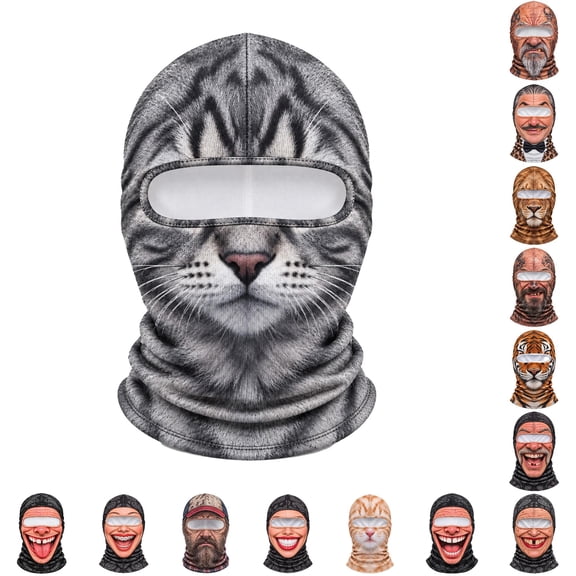 3D Print Funny Face Balaclava Full Face Mask Halloween Cosplay Headwear for Men Women, Windproof Neck Gaiter for Party Cycling Outdoor