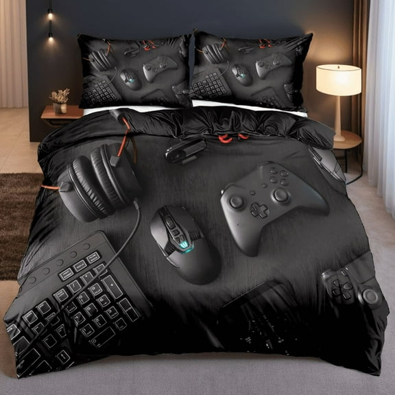 3D Print Gamepad Duvet Cover Set - King Size Black Gaming Bedding w/Pillowcases - Perfect Gift for Gamers (Boys, Girls, Adults) - Christmas/Birthday Decor