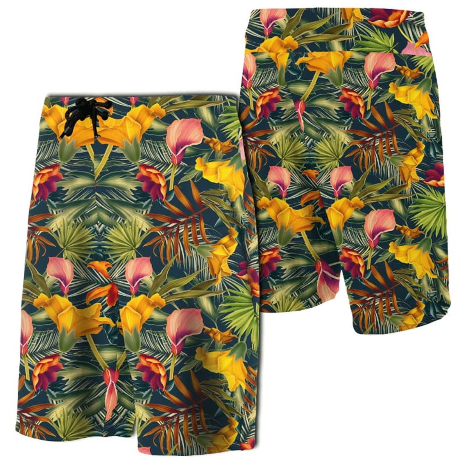 3D Print Hawaii Exotic Tropical Flowers In Pink Men Board Shorts Women ...