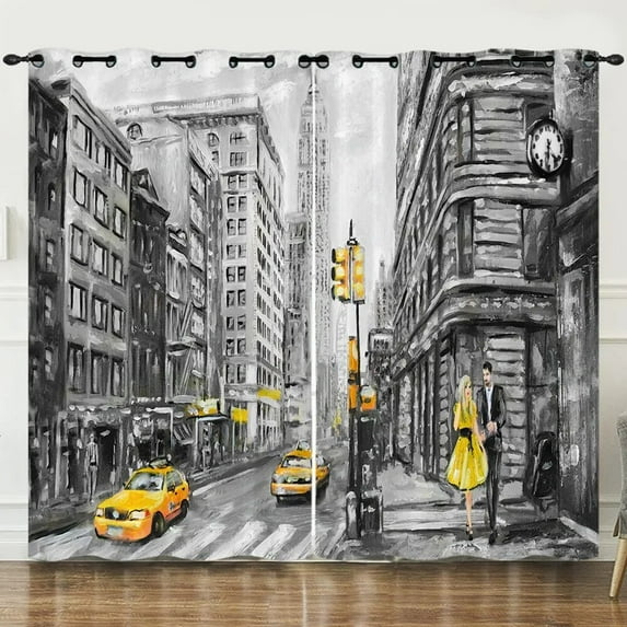 3D Print Modern City Lovers Maple Leaf Eiffel Tower Paris 2 Pieces Shading Darkening Curtain for Living Room Bedroom Decor Hook