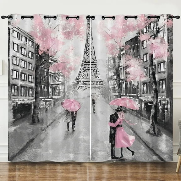 3D Print Modern City Lovers Maple Leaf Eiffel Tower Paris 2 Pieces Shading Darkening Curtain for Living Room Bedroom Decor Hook