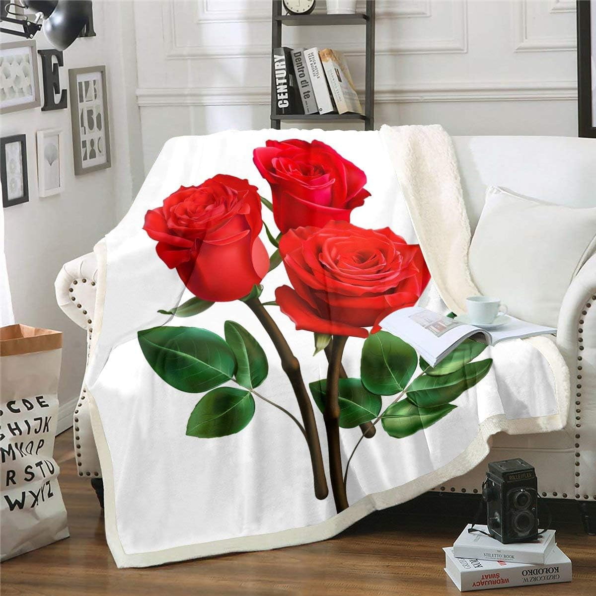 GRAY ROSE THROW BLANKET