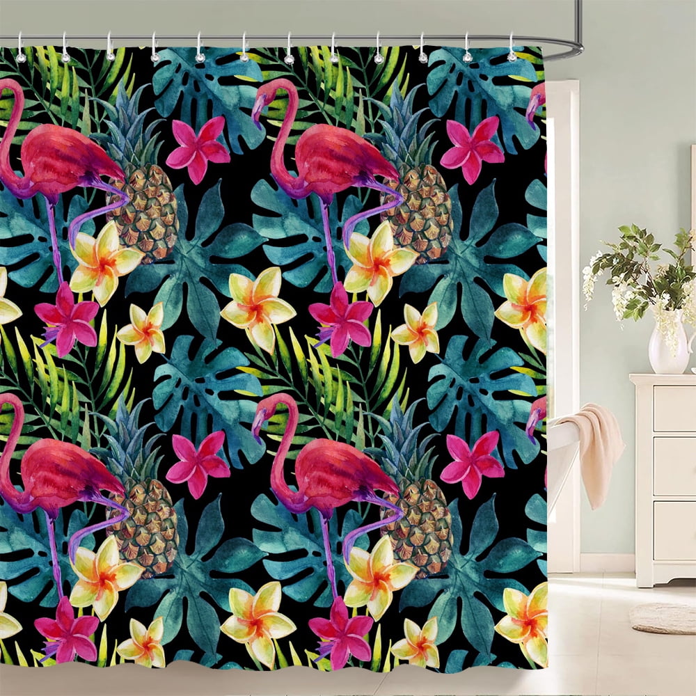 3D Print Shower Curtain Set With Nordic Style Pink s Flower leaves ...