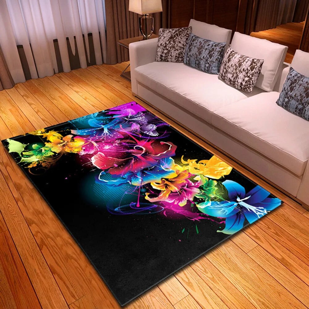 3D Print White Red Blue Rose Flower Pattern Carpet Living Room Rug Mat ...