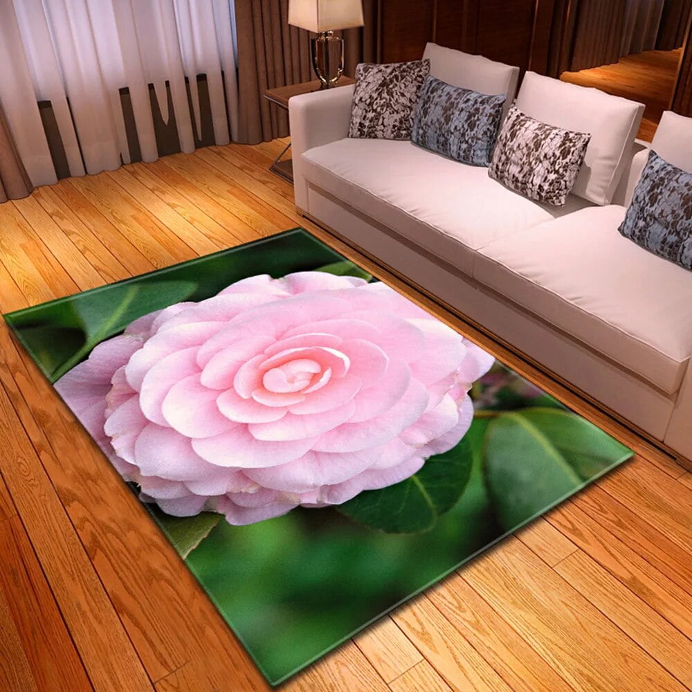 3D Print White Red Blue Rose Flower Pattern Carpet Living Room Rug Mat
