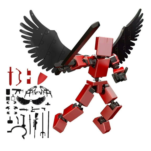 3D Printed Action Figure Assembled, Winged poseable dummy figure, multi-angle adjustable desktop display ornament gift (Red)