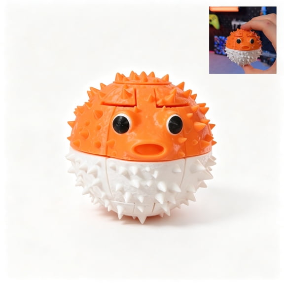 3D Printed Angry Pufferfish Fidget Spinner, Spiky Blowfish Spin Toy, Desk Stress Relief Sensory Toy, 1 Piece