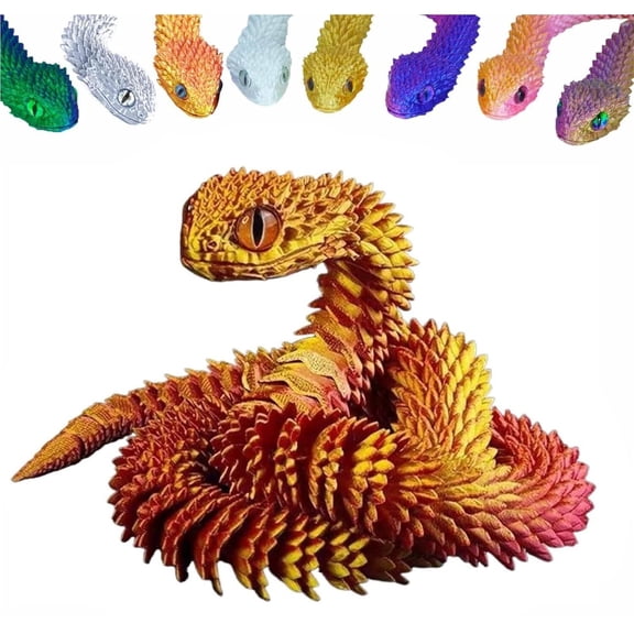 3D Printed Animals Set 3D Printed Snake  3D Printed Articulated Flexible Fidget  3D Printed Animals Exquisite Cute Pet  Fidget  (Colorful, 11.8)