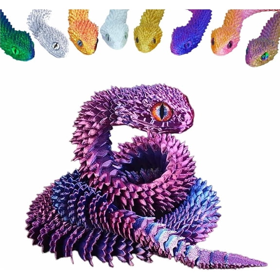 3D Printed Animals Set 3D Printed Snake 3D Printed Articulated Flexible Fidget 3D Printed Animals Exquisite Cute Pet Fidget (Colorful, 11.8)