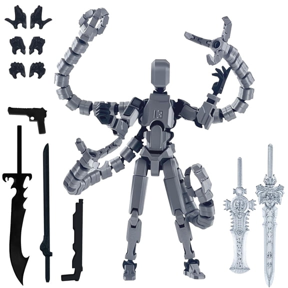 3D Printed Articulated Action Figure, Joint Movable Robot Doll with 6 Interchangeable Weapons and Hands, Creative Decompression Desktop Ornament for Collectors
