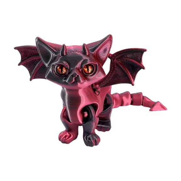 3D Printed Articulated Angel Devil Cat Figurine 4.7in Mythical Feline Sculpture for Creative Desktop and Home Decoration Red
