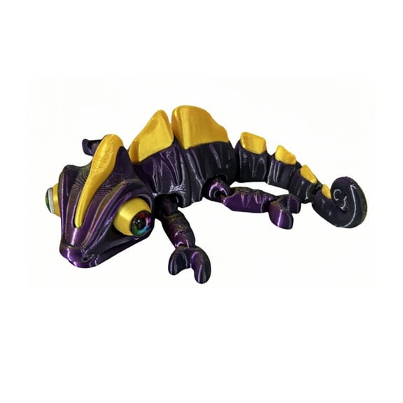 3D Printed Articulated Chameleon Figurine with Simulation Eyes and Realistic Skin Texture, Multi-Color Gradient Reptile Model for Desk Decoration Purple