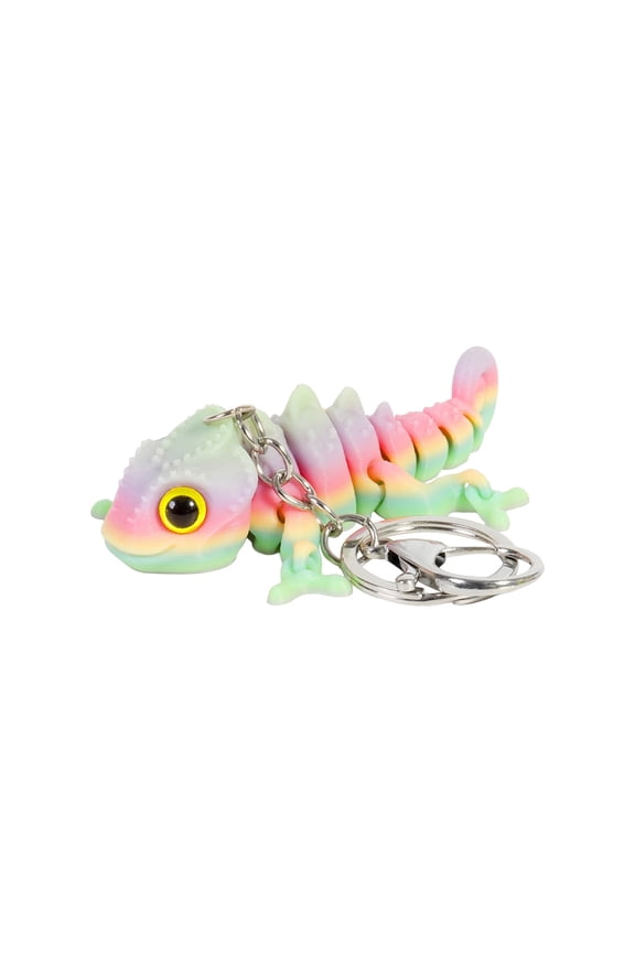 3D Printed Articulated Chameleon Keychain Flexible Lizard Figure Backpack Charm Creative Hanging Ornament for Innovative Keyring Decorations Vermilion