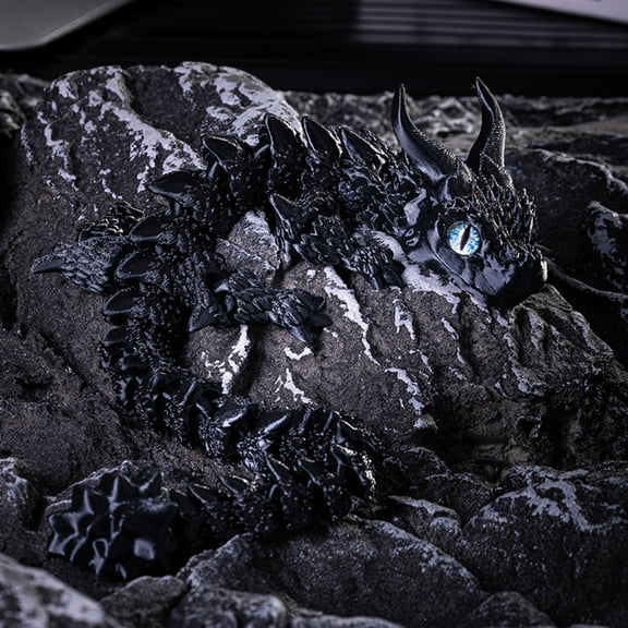 3D Printed Articulated Dinosaur Figurine Flexible Diceratops Desktop Ornament for Stress Relief and Home Office Decor Silk Black