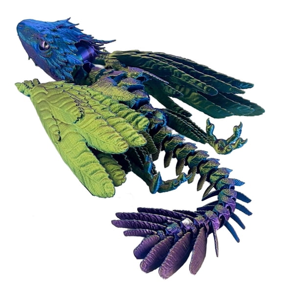 3D Printed Articulated Dragon Figurine with Wings, Desktop Pet Decor