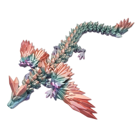 3D Printed Articulated Dragon with Wings, Rainbow Crystal PETG Figure