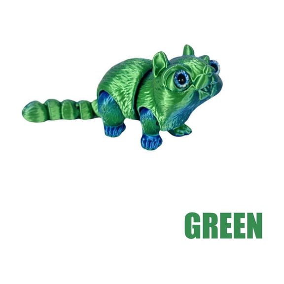 3D Printed Articulated Fancy Rat Mouse Figurine Set Stress Relief Desk Decor, Realistic Miniature Rodent Sculptures with Precision Moving Joints Green