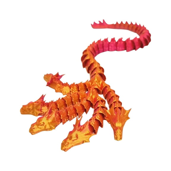 3D Printed Articulated Five Headed Snake Mythical Creature Model Large Multi Headed Serpent Sculpture for Home Decoration Red