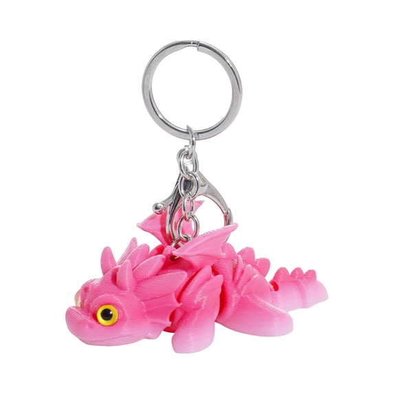 3D Printed Articulated Flying Dragon Cub Keychain Flexible Mythical Creature Backpack Charm for Fantasy Lovers and Keyrings Hot Pink