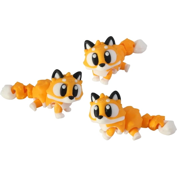3D Printed Articulated Fox Fidget Toy 3 Pack Flexible Cute Animal Desk Decor, Adult Stress Relief Collectible 3D Printed in USA