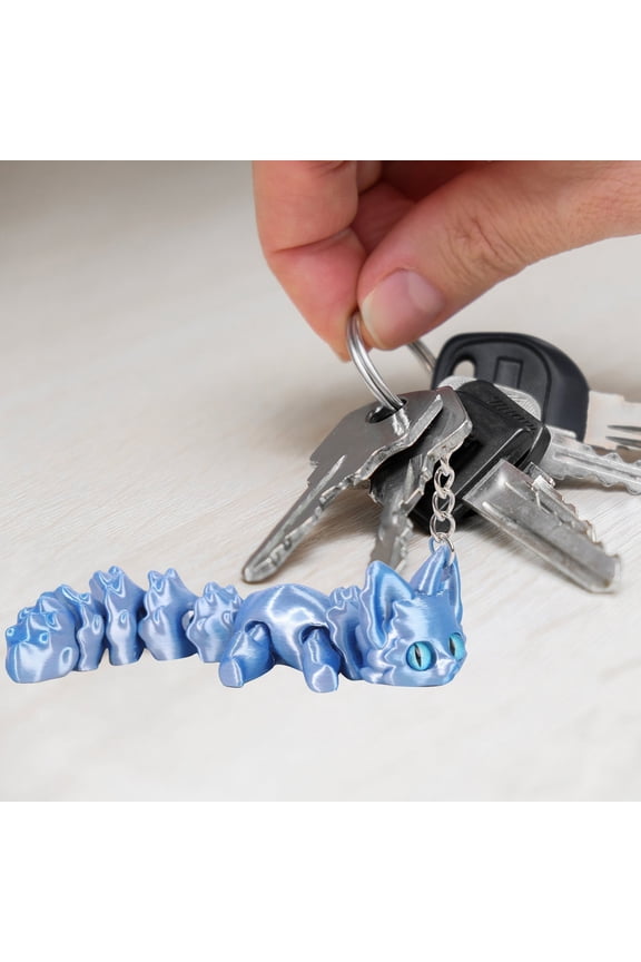 3D Printed Articulated Fox Keychain Flexible Nine Tailed Spirit Animal Backpack Charm for Personalized Hanging Decoration Blue