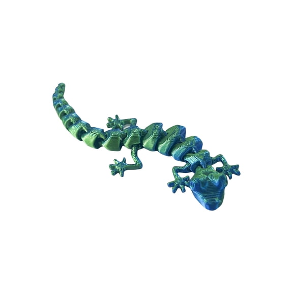 3D Printed Articulated Gecko Figurine Flexible Reptile Model for Stress Relief Blue Green Gradient 9Cm Desk Accessory Ornament