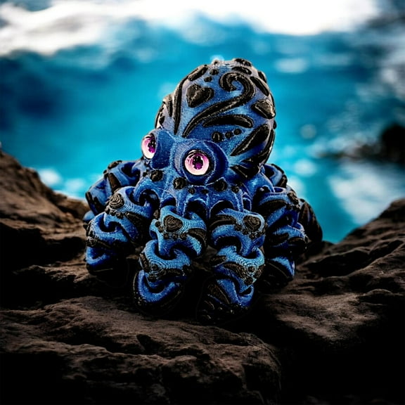 3D Printed Articulated Heart Octopus Toy Flexible Joint Sea Creature Figurine Desktop Ornament Sensory Fidget Stress Relief Model Gift for Friends Adults, Black