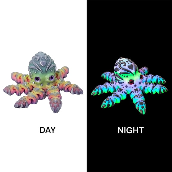 3D Printed Articulated Heart Octopus Toy Flexible Joint Sea Creature Figurine Desktop Ornament Sensory Fidget Stress Relief Model Gift for Friends Adults, Silver