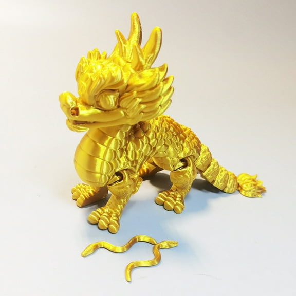 3D Printed Articulated Kirin Dragon Golden Mythical Creature Model for Home Decor