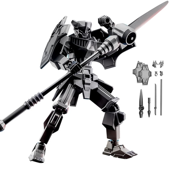 3D Printed Articulated Mech Warrior Figure Fully Movable Multi Jointed Robot Doll with Weapon Accessories for Desktop Decoration Black