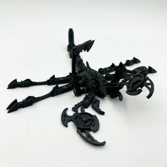 3D Printed Articulated Mechanical Scorpion Figurine Desktop Ornament, Intricate Robotic Insect Sculpture with Flexible Joints and Moving Parts Black