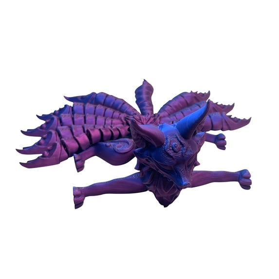 3D Printed Articulated Nine-Tailed Fox Figurine Mythical Kitsune Sculpture, Multi-Color Gradient Desktop Ornament with Flexible Tail Design