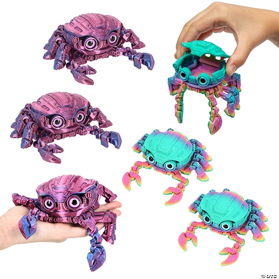 3D-Printed Articulated Plastic Large & Small Robot Crabs Assortment - 6 Pieces