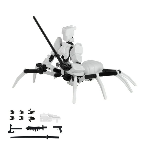 3D Printed Articulated Robot Figurine with Customizable Gestures and Dynamic Splicing Spider for Creative Desktop Displays White Holiday Gift