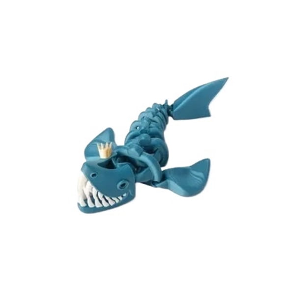 3D Printed Articulated Skeleton Shark Figurine with Crown Decoration