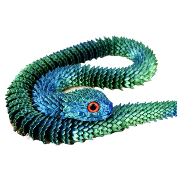 3D Printed Articulated Snake 30-Inch Realistic Python with Creative Design, Blue Green Gradient Color, Flexible Festive Holiday Decoration