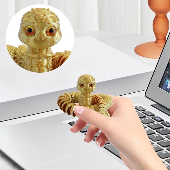 3D Printed Articulated Snake Decoration, Flexible Joint Fidget Desk Ornament, Silk Gold