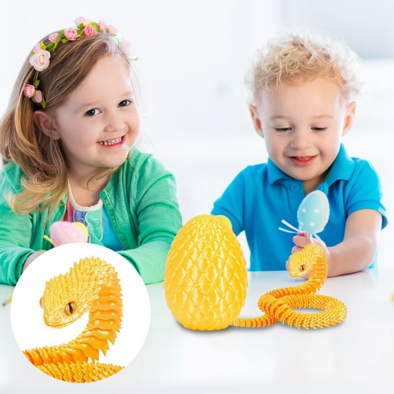 3D Printed Articulated Snake And Dragon Egg Toy Set Movable Joints Stress Relief Handmade Creative Decorative Ornaments For S Kids Collectors, 8.5Cm Dragon Egg + 30Cm Viper
