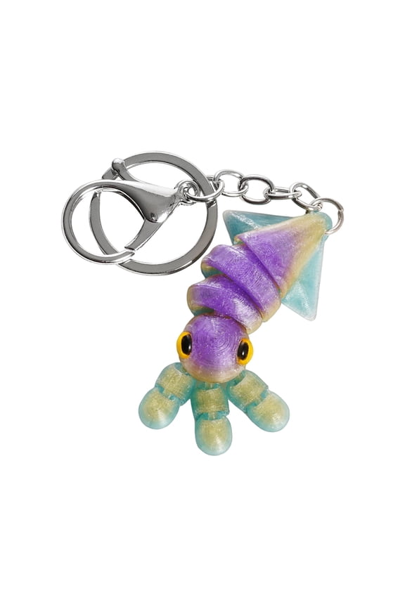 3D Printed Articulated Squid Keychain Flexible Marine Animal Figure Backpack Charm Creative Hanging Ornament for Unique Key Identification Red