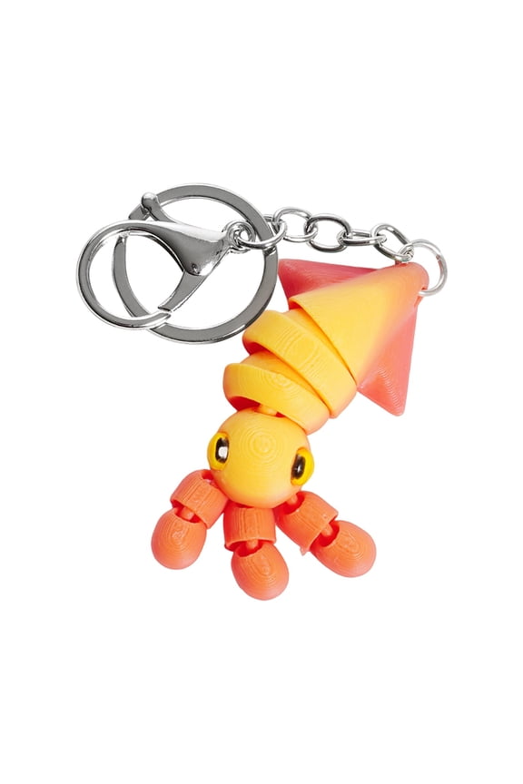 3D Printed Articulated Squid Keychain Flexible Marine Animal Figure Backpack Charm for Keyrings and Hanging Decorations Purple